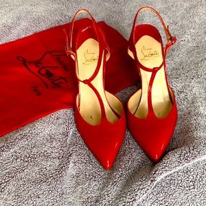 Cherry Red Patent Leather Christian Louboutin Pointed Toe Mary Janes